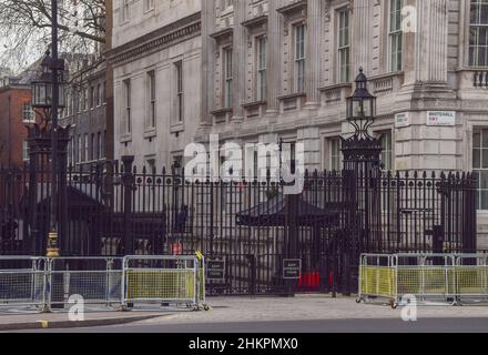 Downing Street, vista esterna diurna, Londra, Regno Unito 18 gennaio 2022. Foto Stock