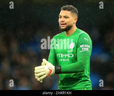 5th Febbraio 2022 : City Stadium, Manchester, Inghilterra; fa Cup football, Manchester City versus Fulham; Manchester City goalkeeper Zack Steffen Foto Stock