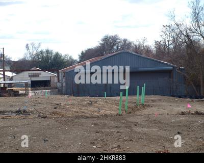 La crescita a North Dallas tende strade, servizio cellulare, nuovi alloggi. Grandi vincitori di costruzioni, arte e ricreazione. Foto Stock