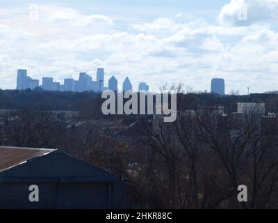 La crescita a North Dallas tende strade, servizio cellulare, nuovi alloggi. Grandi vincitori di costruzioni, arte e ricreazione. Foto Stock