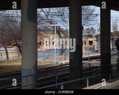 La crescita a North Dallas tende strade, servizio cellulare, nuovi alloggi. Grandi vincitori di costruzioni, arte e ricreazione. Foto Stock