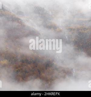 Misty Autumnal tempo in Val di Pineta Foto Stock