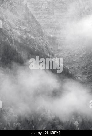 Misty Autumnal tempo in Val di Pineta Foto Stock