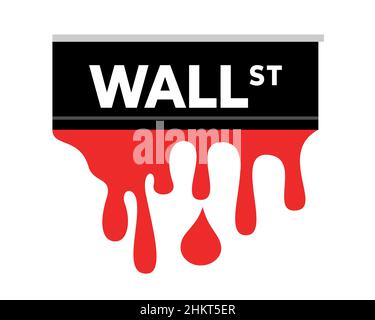 Wall street segno con sangue come metafora del crollo del mercato azionario e del crollo finanziario ed economico e crisi. Illustrazione vettoriale isolata su bianco Foto Stock