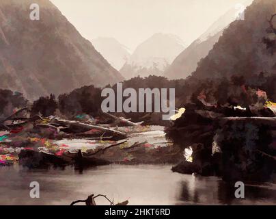 Arte ispirata da Mount Mitchelson e Fergus - Clinton River - Head of Lake te Anau, Burton Brothers studio, studio di fotografia, 1889, Dunedin, Opere classiche modernizzate da Artotop con un tocco di modernità. Forme, colore e valore, impatto visivo accattivante sulle emozioni artistiche attraverso la libertà delle opere d'arte in modo contemporaneo. Un messaggio senza tempo che persegue una nuova direzione selvaggiamente creativa. Artisti che si rivolgono al supporto digitale e creano l'NFT Artotop Foto Stock