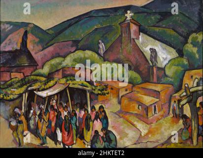 Pittura ad olio ca. 1921 di William Penhallow Henderson intitolato Festa Day: San Juan Pueblo, New Mexico, USA Foto Stock