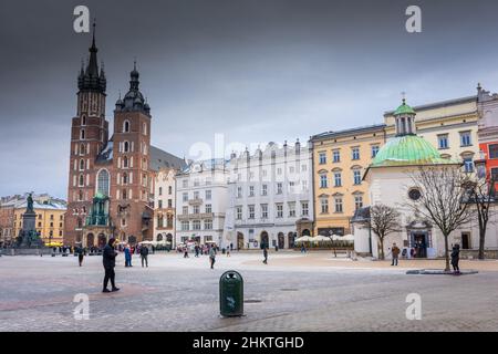 CRACOVIA, POLONIA, 7 GENNAIO 2022: Vista sulla Piazza del mercato Foto Stock