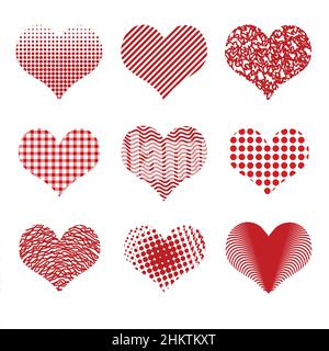 Cuori di San Valentino impostati su sfondo bianco, illustrazione vettoriale. Collezione Hearts Shape Illustrazione Vettoriale
