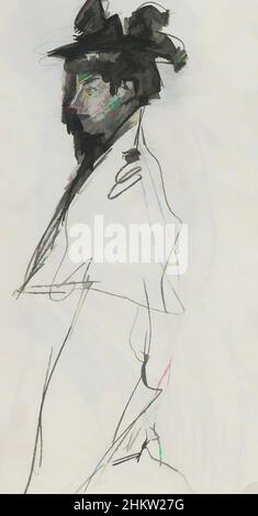 Arte ispirata da donna in piedi con cappello e mantello, di profilo, opere classiche modernizzate da Artotop con un tuffo di modernità. Forme, colore e valore, impatto visivo accattivante sulle emozioni artistiche attraverso la libertà delle opere d'arte in modo contemporaneo. Un messaggio senza tempo che persegue una nuova direzione selvaggiamente creativa. Artisti che si rivolgono al supporto digitale e creano l'NFT Artotop Foto Stock