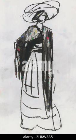 L'arte ispirata da lei potrebbe indossare un mantello. Donna in piedi con cappello, opere classiche modernizzate da Artotop con un tuffo di modernità. Forme, colore e valore, impatto visivo accattivante sulle emozioni artistiche attraverso la libertà delle opere d'arte in modo contemporaneo. Un messaggio senza tempo che persegue una nuova direzione selvaggiamente creativa. Artisti che si rivolgono al supporto digitale e creano l'NFT Artotop Foto Stock