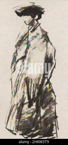 Arte ispirata da intorno alle sue spalle un capo o scialle. Donna in piedi con cappello, di profilo, opere classiche modernizzate da Artotop con un tuffo di modernità. Forme, colore e valore, impatto visivo accattivante sulle emozioni artistiche attraverso la libertà delle opere d'arte in modo contemporaneo. Un messaggio senza tempo che persegue una nuova direzione selvaggiamente creativa. Artisti che si rivolgono al supporto digitale e creano l'NFT Artotop Foto Stock