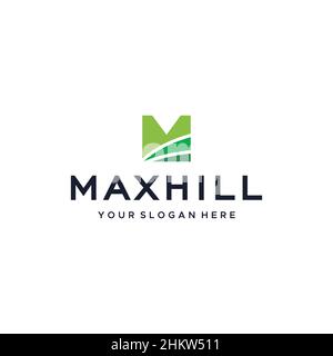 logo M MAXHILL iniziale con lettera piatta Illustrazione Vettoriale