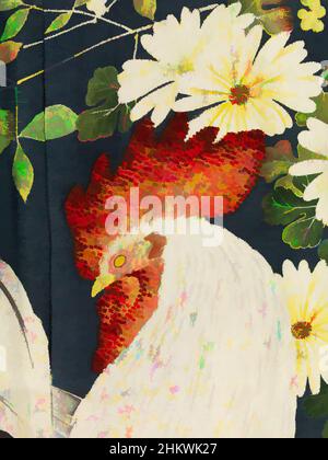 Arte ispirata al kimono femminile decorato con polli e cockerel, Iro-tomesode con galli e galline, kimono femminile semi-formale colorato (iro-tomesode), con una decorazione all'interno e all'esterno dei pannelli frontali di galline e cockerelle con crisantemi e nandina domestica (, opere classiche modernizzate da Artotop con un tuffo di modernità. Forme, colore e valore, impatto visivo accattivante sulle emozioni artistiche attraverso la libertà delle opere d'arte in modo contemporaneo. Un messaggio senza tempo che persegue una nuova direzione selvaggiamente creativa. Artisti che si rivolgono al supporto digitale e creano l'NFT Artotop Foto Stock