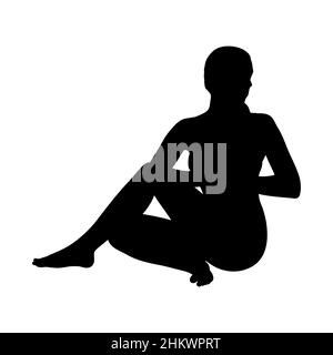 Donna silhouette praticare yoga asana e movimenti. Hatha yoga signore dei pesci posa. Illustrazione vettoriale su sfondo bianco Illustrazione Vettoriale