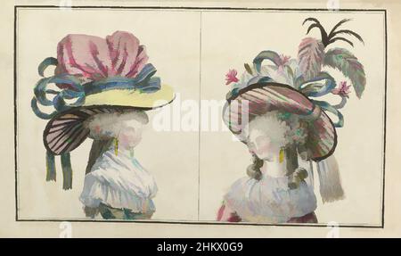 Arte ispirata da Cabinet des Modes ou les Modes Nouvelles, 1 novembre 1786, pl. III, due busti femminili con cappelli. Secondo il testo di accompagnamento, la donna a sinistra indossa un cappello di paglia di colore naturale, rivestito di raso rosa, rifinito con banda nera. A destra, una paglia, opere classiche modernizzate da Artotop con un tuffo di modernità. Forme, colore e valore, impatto visivo accattivante sulle emozioni artistiche attraverso la libertà delle opere d'arte in modo contemporaneo. Un messaggio senza tempo che persegue una nuova direzione selvaggiamente creativa. Artisti che si rivolgono al supporto digitale e creano l'NFT Artotop Foto Stock