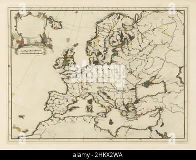 Arte ispirata dalla carta di Europall'Europe suivant les nouvelles Observations de Mess[ieu]rs de l'Academie Royale des Sciences, ecc. Augmentées de Nouveau, Les Indes Orientales et Occidentales et autres lieux (titolo della serie), carta d'Europa. In alto a sinistra una cartouche fiancheggiata da Minerva e Apollo, opere classiche modernizzate da Artotop con un tuffo di modernità. Forme, colore e valore, impatto visivo accattivante sulle emozioni artistiche attraverso la libertà delle opere d'arte in modo contemporaneo. Un messaggio senza tempo che persegue una nuova direzione selvaggiamente creativa. Artisti che si rivolgono al supporto digitale e creano l'NFT Artotop Foto Stock