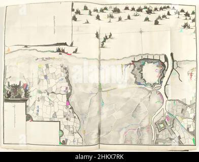 Arte ispirata dall'assedio di Ostenda, 1706, Plan de la ville d'Ostende, Mappa dell'assedio di Ostenda da parte degli Alleati sotto Enrico di Nassau, signore di Ouwerkerk, assediata dal 17 giugno, presa il 6 luglio 1706. In alto a sinistra una cartouche con il titolo e le leggende 1-57 in francese. In basso a sinistra una cartouche, opere classiche modernizzate da Artotop con un tuffo di modernità. Forme, colore e valore, impatto visivo accattivante sulle emozioni artistiche attraverso la libertà delle opere d'arte in modo contemporaneo. Un messaggio senza tempo che persegue una nuova direzione selvaggiamente creativa. Artisti che si rivolgono al supporto digitale e creano l'NFT Artotop Foto Stock