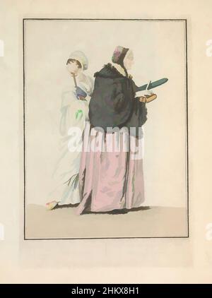 Arte ispirata da madre e figlia a piedi verso la Chiesa, una donna e figlia cittadina, andare in Chiesa, une Femme borghesia &amp; sa Fille, allant à l'Eglise, Una donna cittadina e sua figlia a piedi per la Chiesa. La donna che tiene una Bibbia, e la figlia che tiene un ventilatore guarda indietro. In primo luogo, opere classiche modernizzate da Artotop con un tuffo di modernità. Forme, colore e valore, impatto visivo accattivante sulle emozioni artistiche attraverso la libertà delle opere d'arte in modo contemporaneo. Un messaggio senza tempo che persegue una nuova direzione selvaggiamente creativa. Artisti che si rivolgono al supporto digitale e creano l'NFT Artotop Foto Stock