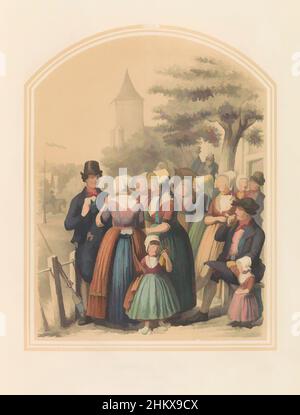 Arte ispirata dal Costume dell'isola di Walcheren in Zeeland, 1857, provincia di Zeeland. Isola di Walcheren, XIII, Costume dell'isola di Walcheren nella provincia di Zeeland. Gruppo di persone in una gara di pugnalatura ad anello. Illustrazione in un libro di 1857 con 56 piatti di olandese, opere classiche modernizzate da Artotop con un tuffo di modernità. Forme, colore e valore, impatto visivo accattivante sulle emozioni artistiche attraverso la libertà delle opere d'arte in modo contemporaneo. Un messaggio senza tempo che persegue una nuova direzione selvaggiamente creativa. Artisti che si rivolgono al supporto digitale e creano l'NFT Artotop Foto Stock