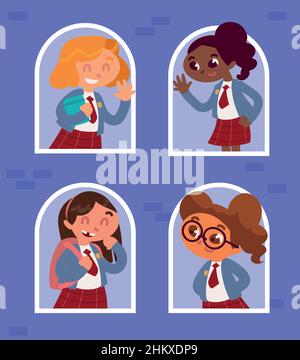 studenti ragazze cartoon tag Illustrazione Vettoriale