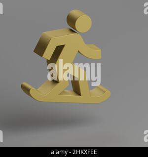 Icona snowboard. Icone social con simbolo giallo su sfondo grigio. 3d illustrazione del rendering. Motivo di sfondo per il design. Foto Stock