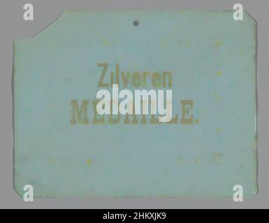 Arte ispirata dalla medaglia d'argento assegnata ad Adriaan Rosel nel 1876, medaglia d'argento in cartone con testo scritto a mano sul retro, assegnata ad Adriaan Rosel alla mostra Werkman a l'Aia nel 1876, per tre modelli in scala da lui realizzati., costruttore:, l'Aia, 1876, cartone, Manoscritto, stampa, opere classiche modernizzate da Artotop con un tocco di modernità. Forme, colore e valore, impatto visivo accattivante sulle emozioni artistiche attraverso la libertà delle opere d'arte in modo contemporaneo. Un messaggio senza tempo che persegue una nuova direzione selvaggiamente creativa. Artisti che si rivolgono al supporto digitale e creano l'NFT Artotop Foto Stock