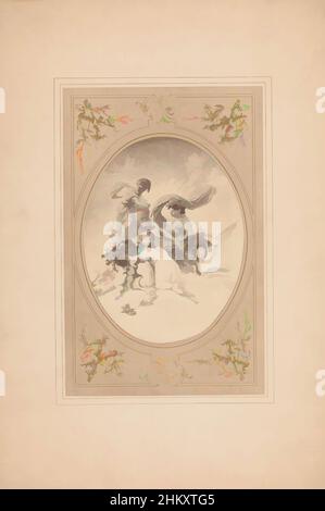 Arte ispirata dalla fotoreproduzione di un dipinto a soffitto, presumibilmente ovale, raffigurante Bacco e Ariadne, P.-J. Carpey, Europe, Europe, editore: Luik, c.. 1875 - c. 1900, cartone, stampa albume, altezza 184 mm x larghezza 143 mm, opere classiche modernizzate da Artotop con un tocco di modernità. Forme, colore e valore, impatto visivo accattivante sulle emozioni artistiche attraverso la libertà delle opere d'arte in modo contemporaneo. Un messaggio senza tempo che persegue una nuova direzione selvaggiamente creativa. Artisti che si rivolgono al supporto digitale e creano l'NFT Artotop Foto Stock