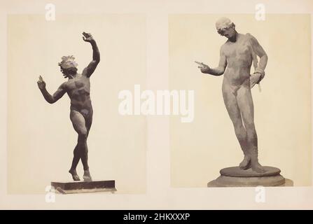 Arte ispirata dalla visione d'insieme di due statue di bronzo, di Pompei, a sinistra una statua di un fauno danzante, a destra una statua di Narciso., Museo Nazionale, c. 1875 - c. 1900, cartone, stampa albume, altezza 318 mm x larghezza 477 mm, opere classiche modernizzate da Artotop con un tocco di modernità. Forme, colore e valore, impatto visivo accattivante sulle emozioni artistiche attraverso la libertà delle opere d'arte in modo contemporaneo. Un messaggio senza tempo che persegue una nuova direzione selvaggiamente creativa. Artisti che si rivolgono al supporto digitale e creano l'NFT Artotop Foto Stock