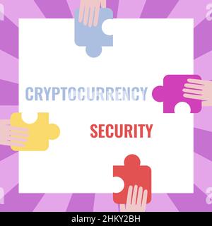 Firma che mostra la protezione da criptovaluta. Business Showcase tentativi ottenere le valute digitali con mezzi illegali Illustrazione di mani Holding Puzzle Foto Stock