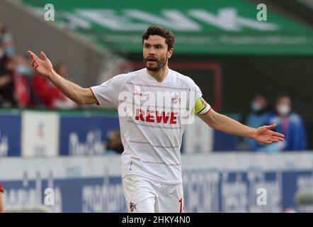 Colonia, Germania. 05th Feb 2022. Bundesliga, giorno di festa 21, 1. FC Koeln - SC Freiburg, Jonas Hector (Colonia) gesti. Credit: Juergen Schwarz/Alamy Live News Foto Stock