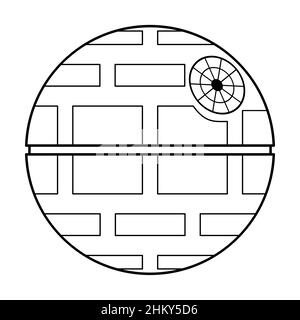 Icona della stella della morte, simbolo della stazione spaziale mobile, illustrazione del vettore del pianeta galassico circolare . Illustrazione Vettoriale