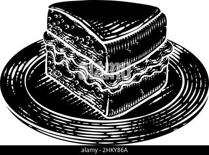 Torta Sponge marmellata di fette Crema Woodcut disegno Illustrazione Vettoriale