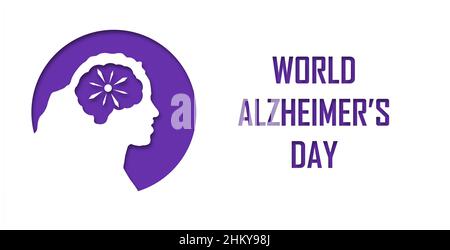 Persone anziane silhouette in carta taglio con ombra. Giorno del mondo di Alzheimer. Spazio per il banner di testo. Concetto di malattia di Alzheimer Settembre 21. V Illustrazione Vettoriale