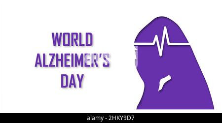 Persone anziane silhouette in carta taglio con ombra. Spazio per il banner di testo. Giorno del mondo di Alzheimer. Concetto di malattia di Alzheimer Settembre 21. V Illustrazione Vettoriale