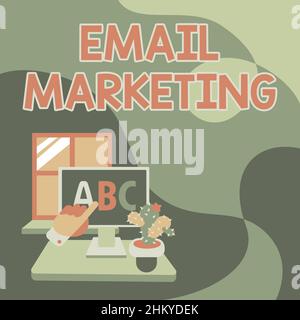 Marketing e-mail per la visualizzazione concettuale. Idea di business inviare un messaggio commerciale a un gruppo di mostrare utilizzando la mano di posta che mostra lettere puntando Web Foto Stock