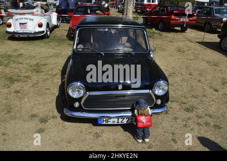 Un classico austin mini. Mostra automobilistica a Rinteln, bassa Sassonia, Germania Foto Stock