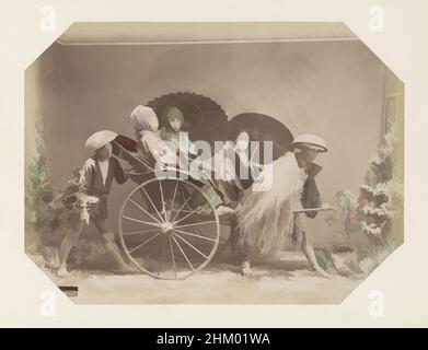 Arte ispirata da due piloti di risciò con tre passeggeri femminili, sulla nevica, parte di album fotografico di registrazioni di luoghi di interesse in Giappone e ritratti in studio., Giappone, c.. 1870 - c. 1900, supporto fotografico, vernice (rivestimento), stampa albume, altezza 198 mm x larghezza 266 mm, opere classiche modernizzate da Artotop con un tocco di modernità. Forme, colore e valore, impatto visivo accattivante sulle emozioni artistiche attraverso la libertà delle opere d'arte in modo contemporaneo. Un messaggio senza tempo che persegue una nuova direzione selvaggiamente creativa. Artisti che si rivolgono al supporto digitale e creano l'NFT Artotop Foto Stock