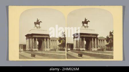 Arte ispirata dalla vista del Wellington Arch di Londra, Triumphal Arch, con la statua del Duca di Wellington all'angolo di Hyde Park, che ospita la casa di Apsley, James Elliott, Londra, c.. 1850 - c. 1880, cartone, stampa albume, altezza 85 mm x larghezza 170 mm, opere classiche modernizzate da Artotop con un tocco di modernità. Forme, colore e valore, impatto visivo accattivante sulle emozioni artistiche attraverso la libertà delle opere d'arte in modo contemporaneo. Un messaggio senza tempo che persegue una nuova direzione selvaggiamente creativa. Artisti che si rivolgono al supporto digitale e creano l'NFT Artotop Foto Stock