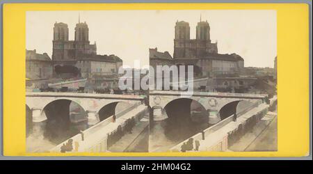 Arte ispirata dalla vista di Pont Saint-Michel e la Notre-Dame a Parigi, Parigi, c.. 1850 - c. 1880, supporto fotografico, cartoncino, stampa albume, altezza 88 mm x larghezza 175 mm, opere classiche modernizzate da Artotop con un tocco di modernità. Forme, colore e valore, impatto visivo accattivante sulle emozioni artistiche attraverso la libertà delle opere d'arte in modo contemporaneo. Un messaggio senza tempo che persegue una nuova direzione selvaggiamente creativa. Artisti che si rivolgono al supporto digitale e creano l'NFT Artotop Foto Stock