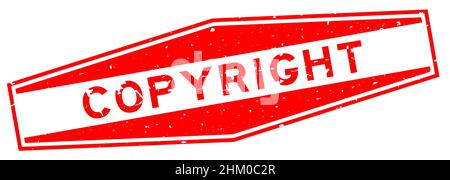 Grunge rosso copyright parola esagonale sigillo di gomma timbro su sfondo bianco Illustrazione Vettoriale