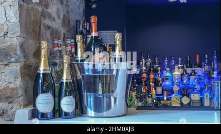 Il bar e lounge Champagne del Bodmin Jail Hotel in cornovaglia Foto Stock