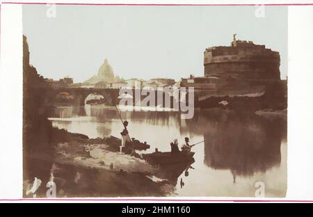 Arte ispirata dalla veduta della riva del Tevere con il Castello degli Angeli e San Pietro a Roma, Roma, 1850 - 1900, cartone, stampa albume, Altezza 107 mm x larghezza 168 mm, opere classiche modernizzate da Artotop con un tocco di modernità. Forme, colore e valore, impatto visivo accattivante sulle emozioni artistiche attraverso la libertà delle opere d'arte in modo contemporaneo. Un messaggio senza tempo che persegue una nuova direzione selvaggiamente creativa. Artisti che si rivolgono al supporto digitale e creano l'NFT Artotop Foto Stock