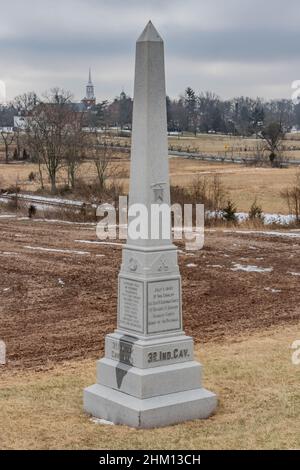 Monumento alla Cavalleria Indiana del 3rd, Railroad Cut, Gettysburg National Military Park, Pennsylvania, USA Foto Stock