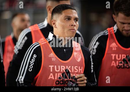 Buenos Aires, Argentina. 05th Feb 2022. Juan Fernando Quintero di River Plate prima dell'amichevole partita tra River Plate e Velez Sarfield, allo Stadio Monumentale Antonio Vespucio Liberti. (Foto di Manuel Cortina/SOPA Images/Sipa USA) Credit: Sipa USA/Alamy Live News Foto Stock