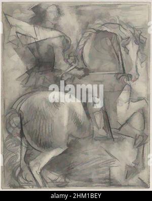 Arte ispirata dall'uomo su un cavallo da allevamento, disegnatore: Willem van Konijnenburg, 1918, carta, matita, altezza 110 mm x larghezza 90 mm, opere classiche modernizzate da Artotop con un tuffo di modernità. Forme, colore e valore, impatto visivo accattivante sulle emozioni artistiche attraverso la libertà delle opere d'arte in modo contemporaneo. Un messaggio senza tempo che persegue una nuova direzione selvaggiamente creativa. Artisti che si rivolgono al supporto digitale e creano l'NFT Artotop Foto Stock