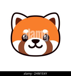 Disegno del viso carino cartoon rosso panda. Icona o logo Kawaii, immagine grafica vettoriale clip. Illustrazione Vettoriale