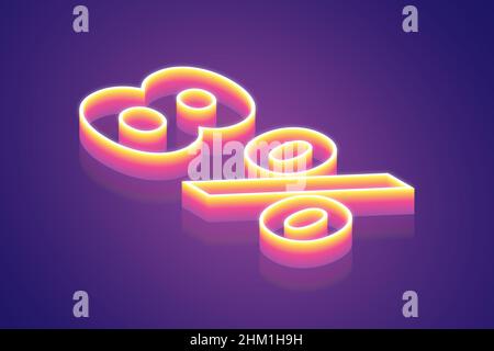 3D rendering 80% di sconto, la migliore illustrazione di simboli digitali per il concetto meta TECH, sfumatura rosa neon luce brillante su sfondo viola Foto Stock