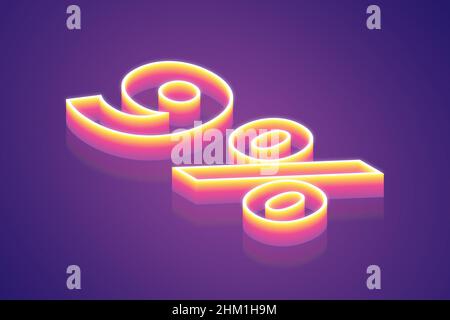 3D rendering 9% di sconto, la migliore illustrazione di simboli digitali per il concetto meta TECH, sfumatura rosa neon luce brillante su sfondo viola Foto Stock