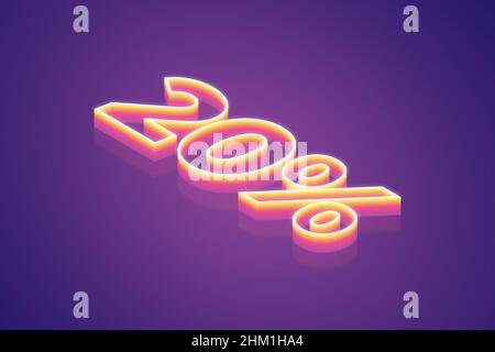 3D rendering 20% di sconto, la migliore illustrazione di simboli digitali per il concetto meta TECH, sfumatura rosa neon luce brillante su sfondo viola Foto Stock