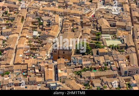 Vista aerea, vista sulla città Campos e cath. Chiesa Església de Sant Julià, Campos, Maiorca, Isole Baleari, Spagna, Sito devozionale, ES, Europa, Religiou Foto Stock